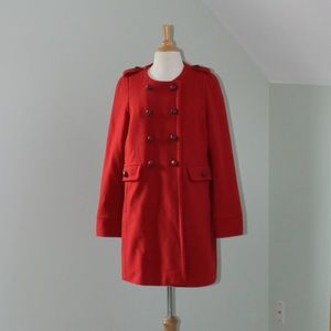 Red Wool Military Style Pea Coat